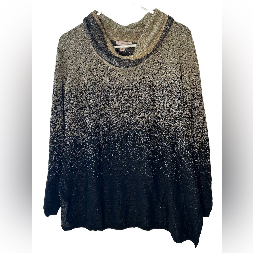 CB Established 1962 Womens Gold Black Ombre Metallic Cowl Neck Sweater Large‎